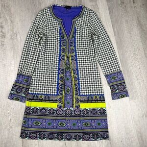 Hale Bob Black and Purple Long Sleeve Dress